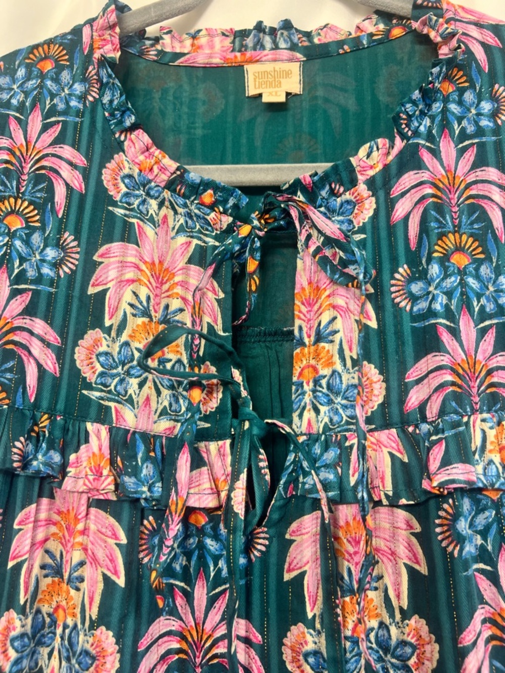 Sunshine Tienda Palm Royale Paradise Maxi Dress XL NWOT Cotton Lurex - Picture 12 of 16